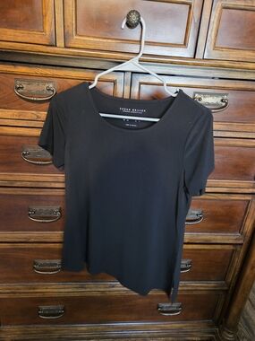 Susan Graver Black Short-Sleeve Liquid Knit Top